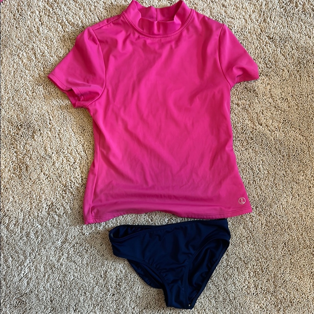 Lands' End Kids Swim Rashguard - Pink and Navy
